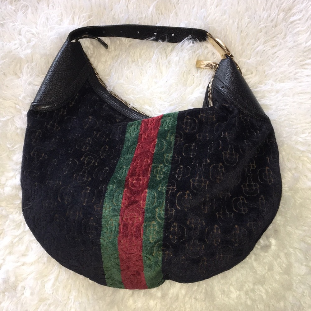 Authentic Gucci Velour Embossed Glam Hobo